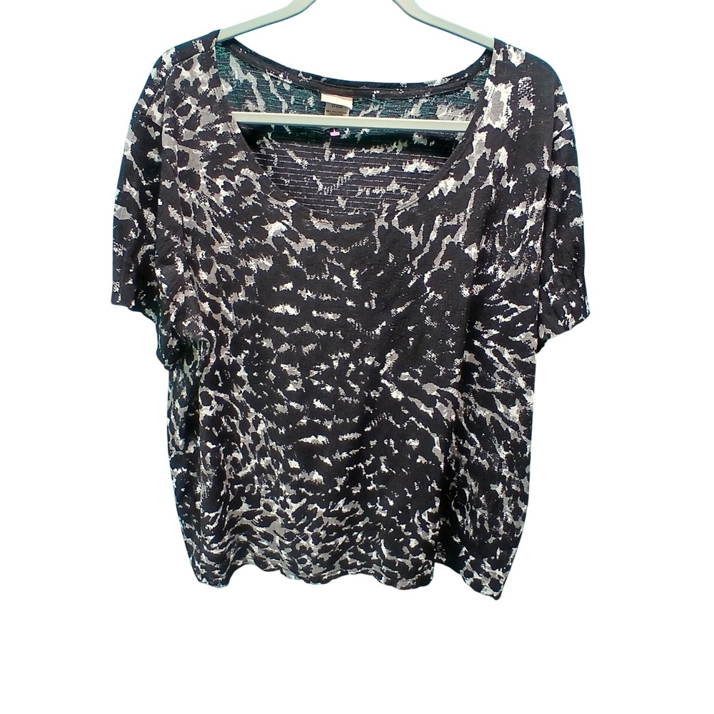 Covington Woman Black Grey Abstract Animal Print Scoop Neck Top 22W Minimalist